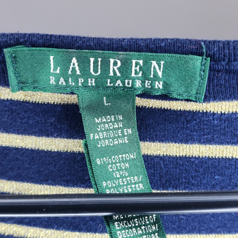 Lauren Ralph Lauren Blue and Cream Striped Blouse - Picture 2 of 4